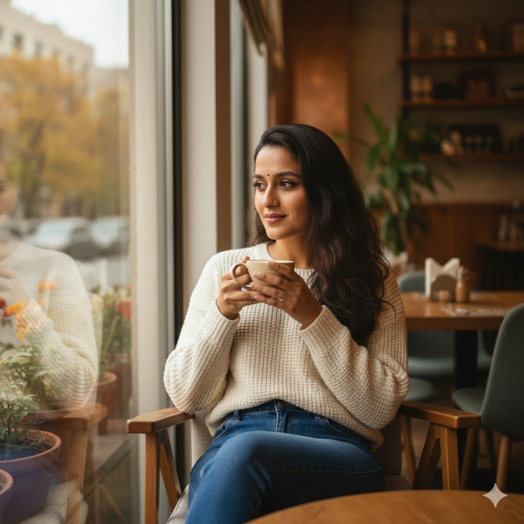 An artistic painting of a girl with her hair flowing in the wind